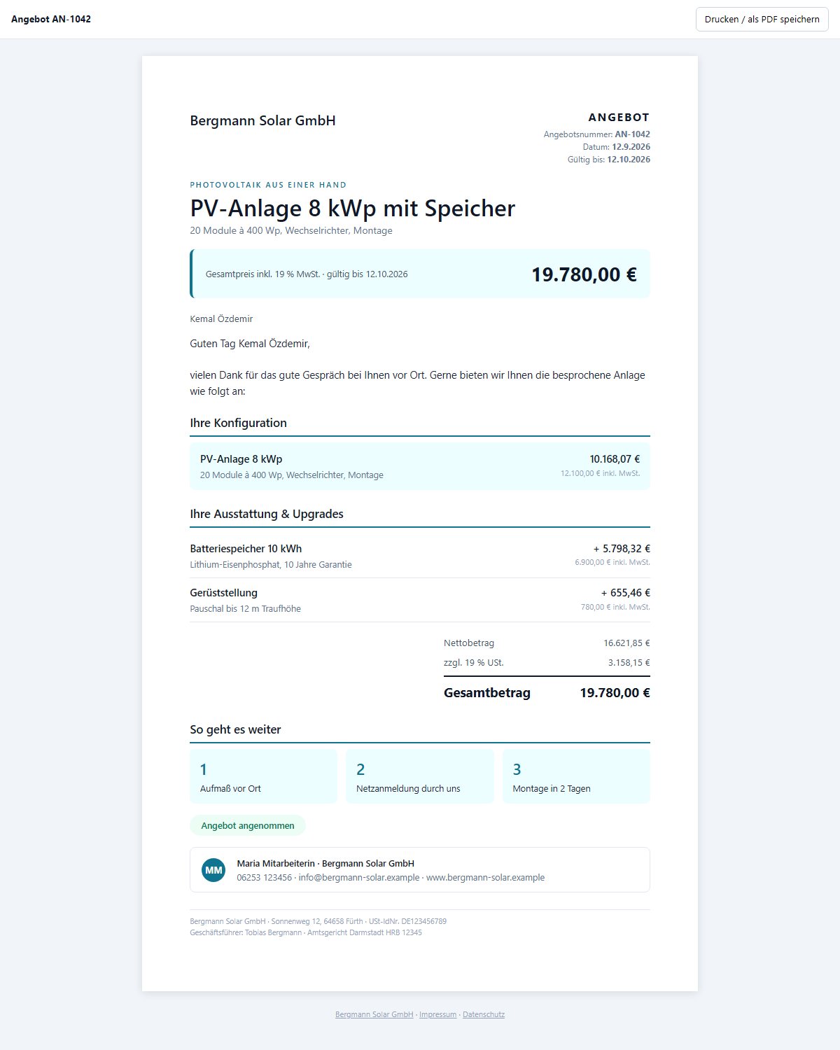 Online-Ansicht des Angebots