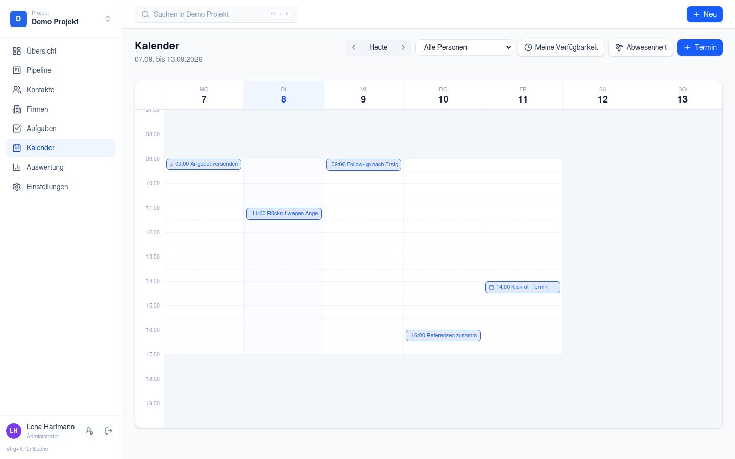 Teamkalender in Wochenansicht